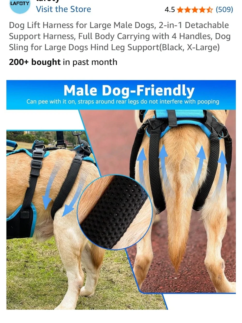 BNIB Lafoty Full-Body Dog Lift Harness with Rear Support Handles XL